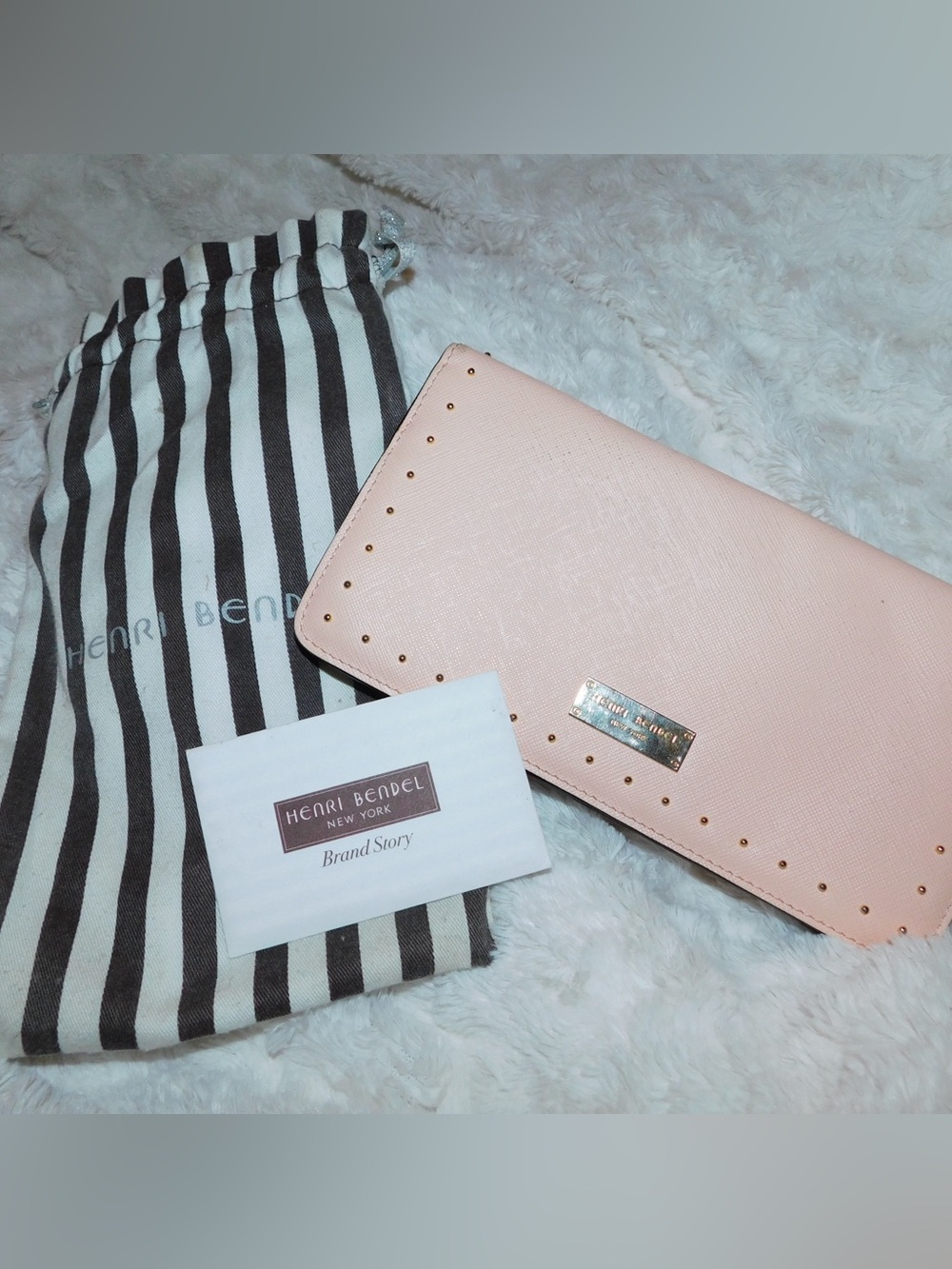 henri bendel Pale Pink Saffiano Wallet with Gold Studs